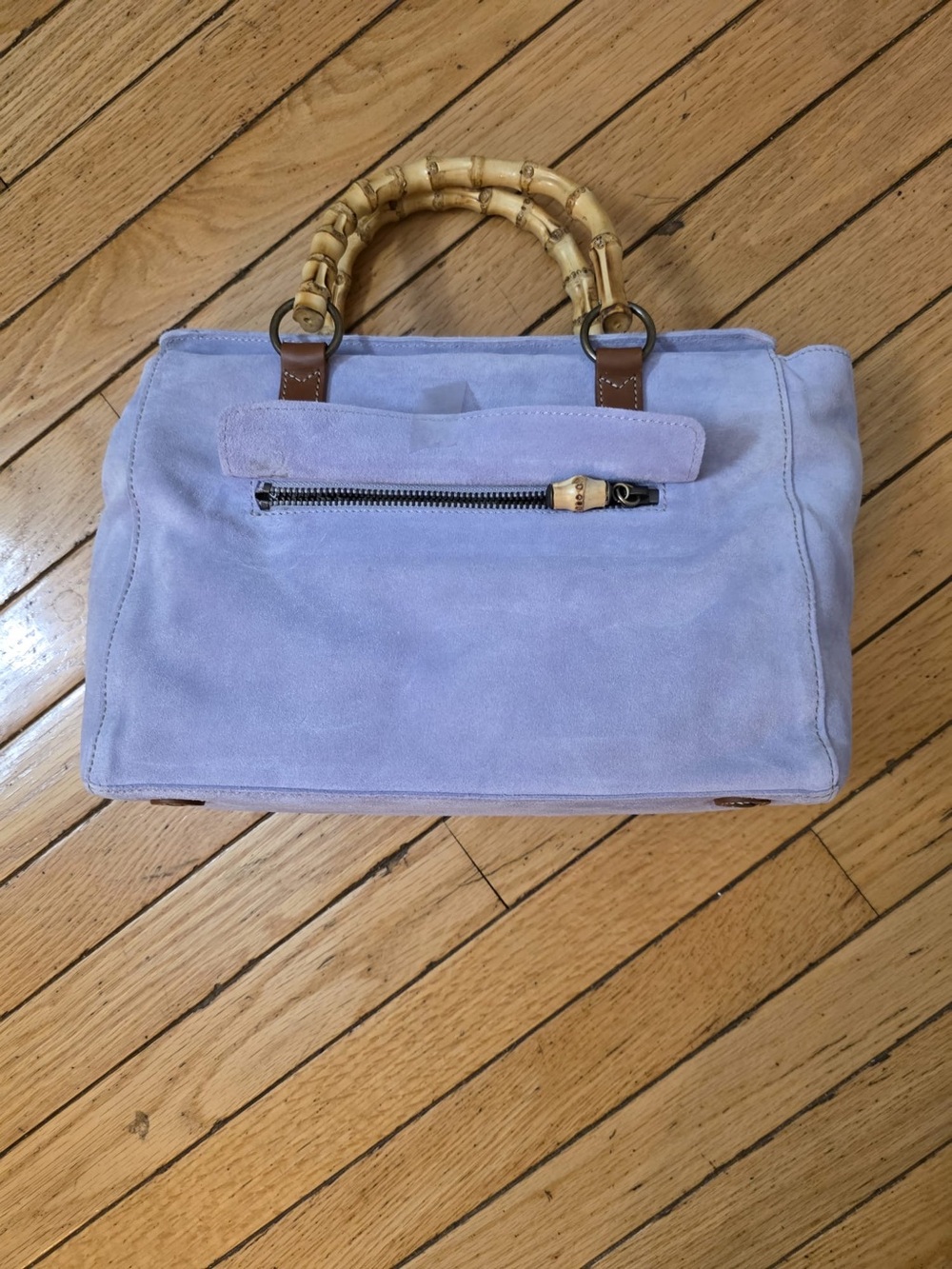 Vintage J Crew Women's Lavender Suede Tote Purse with Bamboo Handles. NWT - Picture 4 of 4